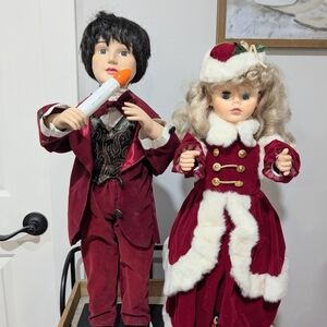 Festive Red Holiday Doll Pair